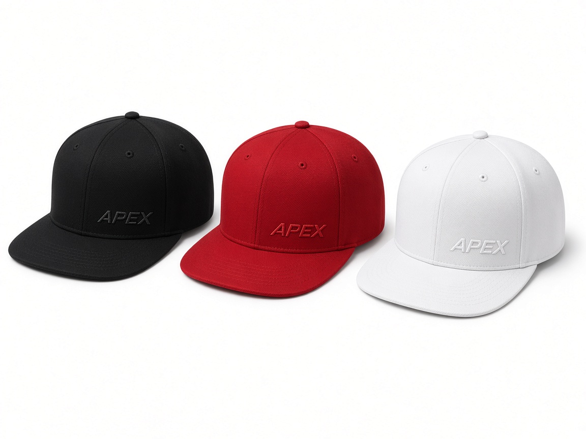 Black, red, and white branded caps