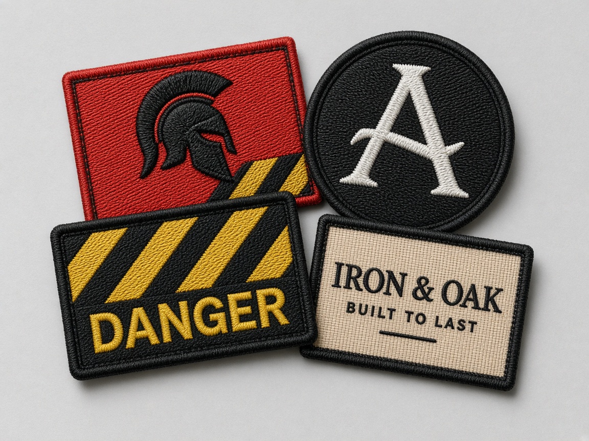 A stack of embroidered patches